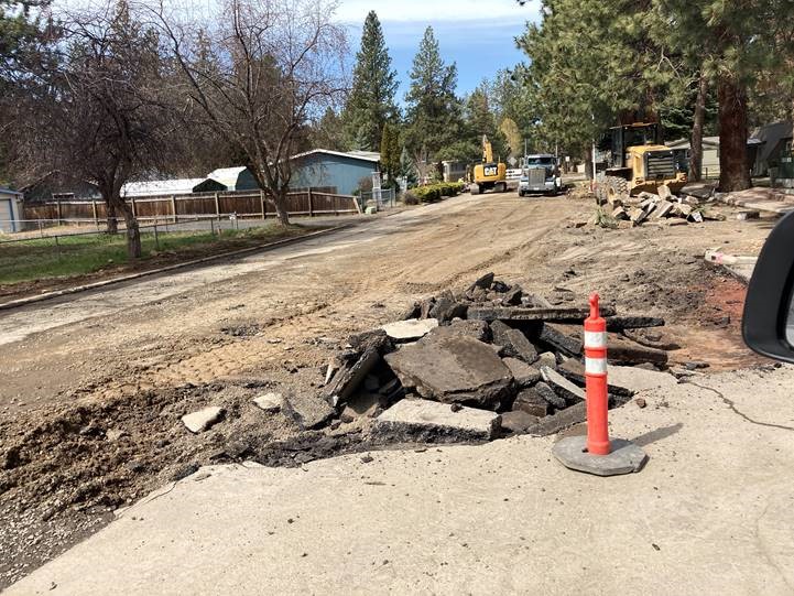A photo of the removal of the existing roadway along Mahogany Street.