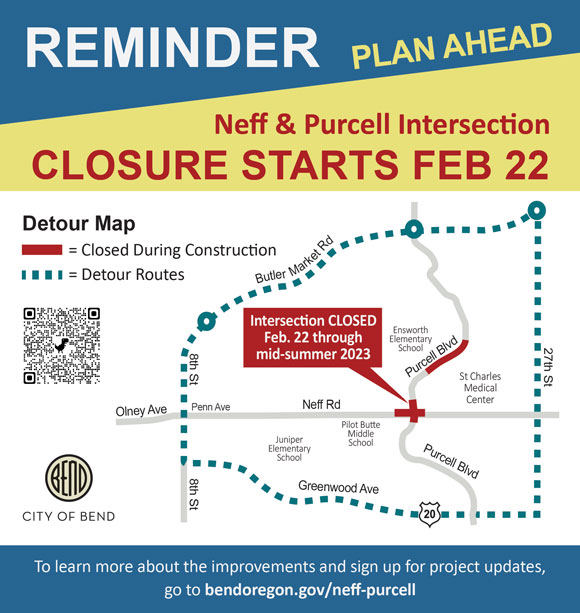 A visual of the closure for the intersection at Neff and Purcell