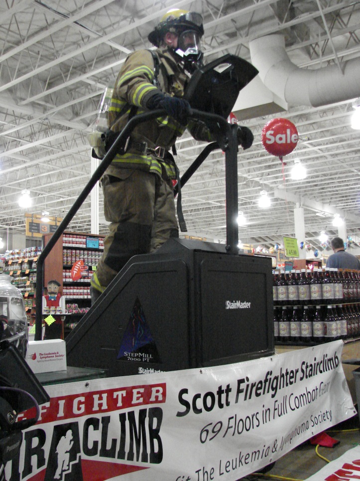 Firefighter walking stairs for training