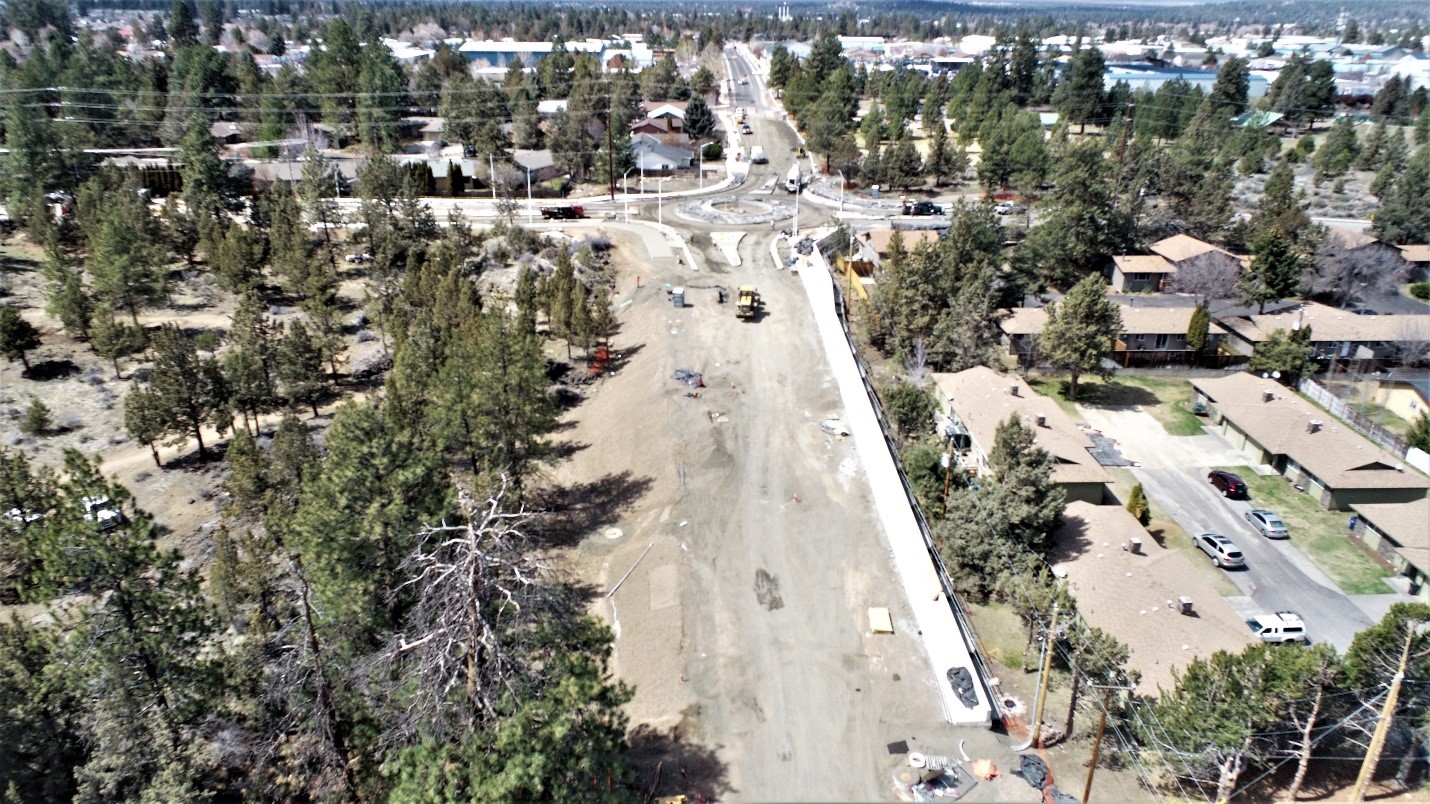 An aerial photo overlooking 15th Street, facing west from Wildcat Dr.