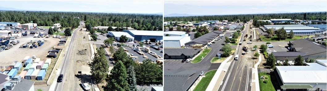 Two aerial photos overlooking the Wilson Avenue Corridor Improvements Project, taken August 19.