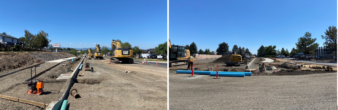 Two photos of Wilson Avenue sidewalk and curb improvements as of August 23, 2022