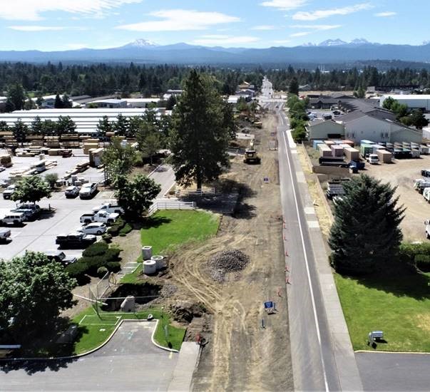 An aerial photo of Wilson Avenue, east of 9th Street, facing west.