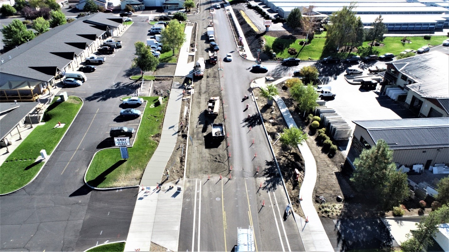 An aerial photo overlooking excavation and curb work on Wilson Avenue.
