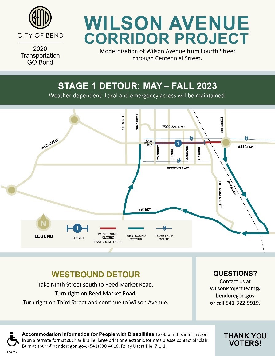An exhibit advertising the Stage 1 Detour in effect May through Fall 2023 (weather dependent).