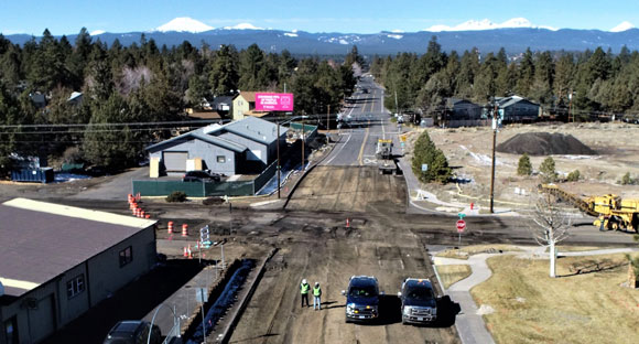 Intersection of Wilson Avenue and Ninth Street where a roundabout is being built.