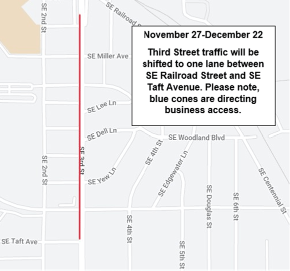 Map showing a change in traffic flow on Wilson Ave.