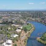 Arial view of the city of Bend Oregon looking east