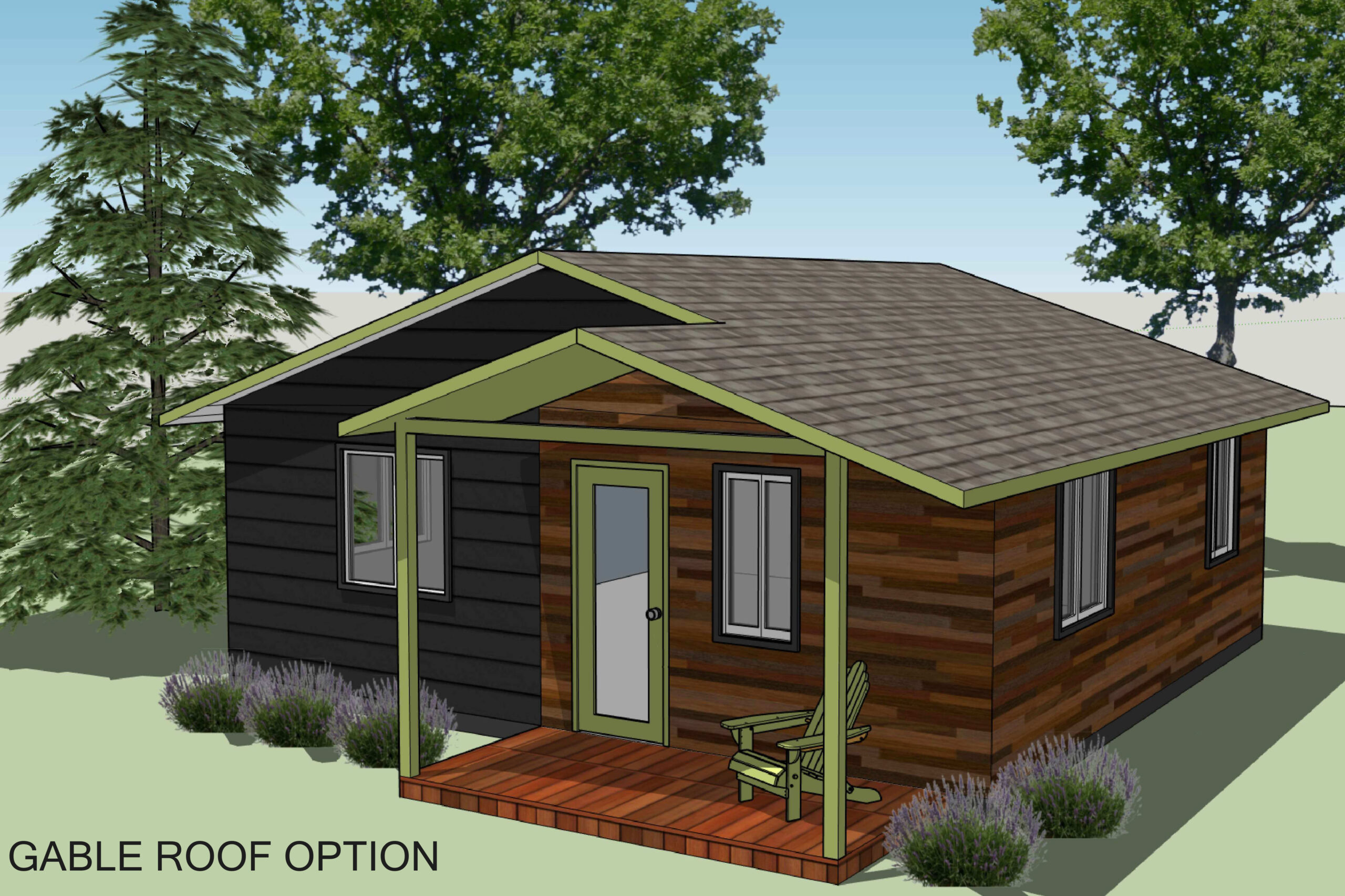 Rendering of "The Joel" ADU with a gabled roof.