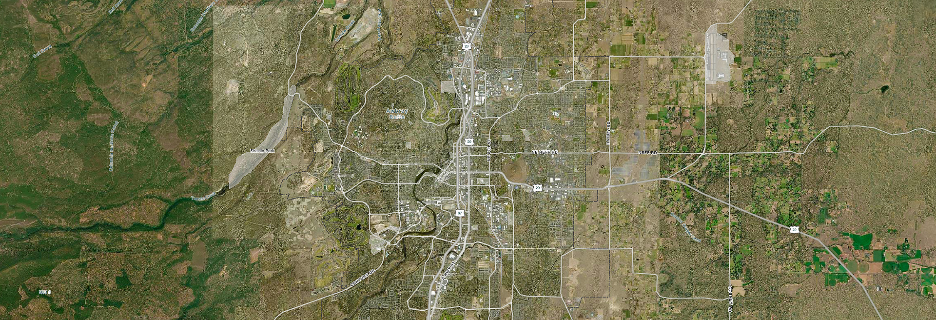 Satellite view of the City of Bend in Oregon
