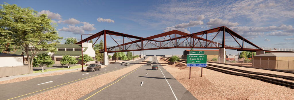 Rendering of the bridge design featuring trusses in the shape of three mountains.