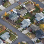 Drone shot of a residential neighborhood.