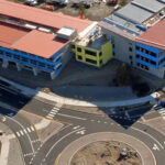 Les Schwab HQ under construction, roundabout in the foreground