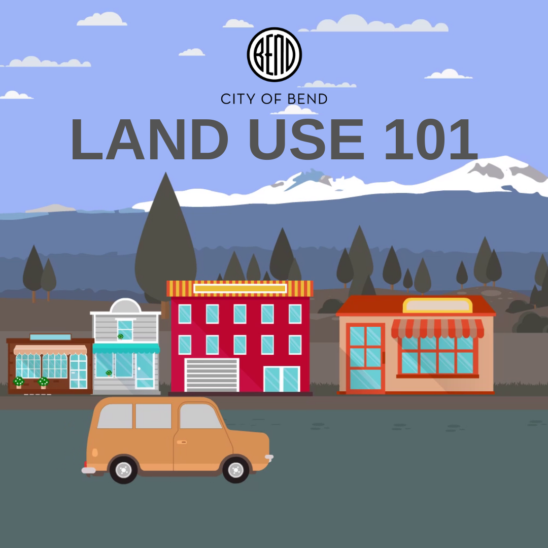 Car and buildings in a illustration with mountains and trees in the background.
