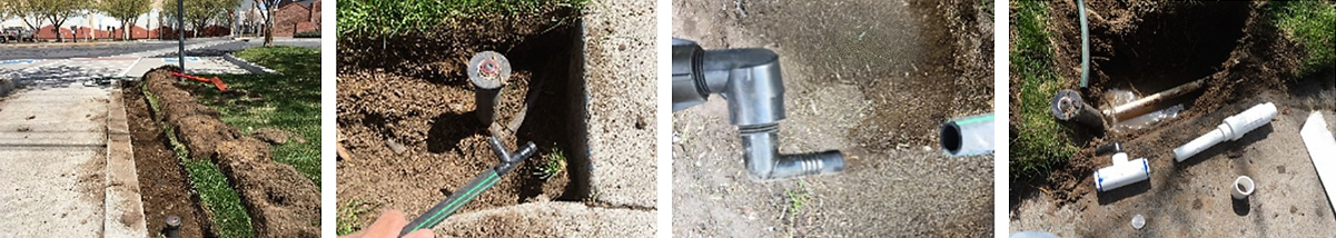 Collage showing a sprinkler being moved.