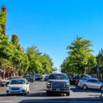 Cars parked in Downtown Bend.