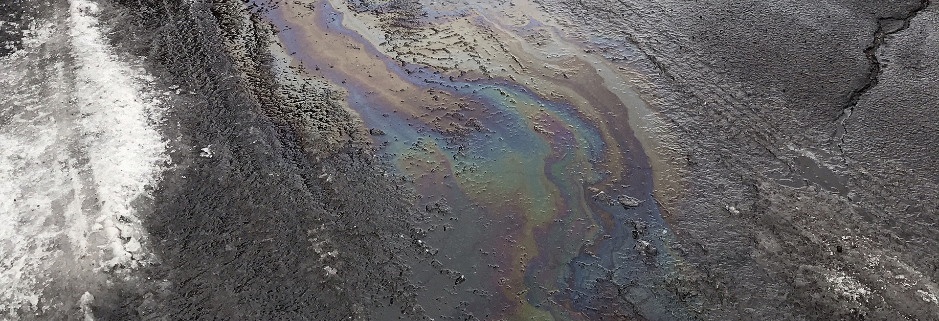 Image of oil in water on a city street.