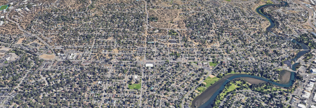 Satellite view of south Awbrey Butte overlooking Newport Avenue to the Deschutes River. Looking north.