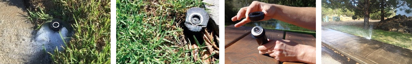 Collage of sprinklers that are broken.