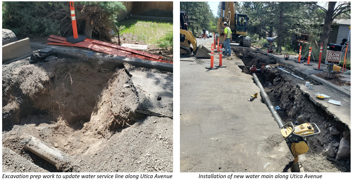 Excavation prep work to update water service line and installation of new water main along Utica Avenue