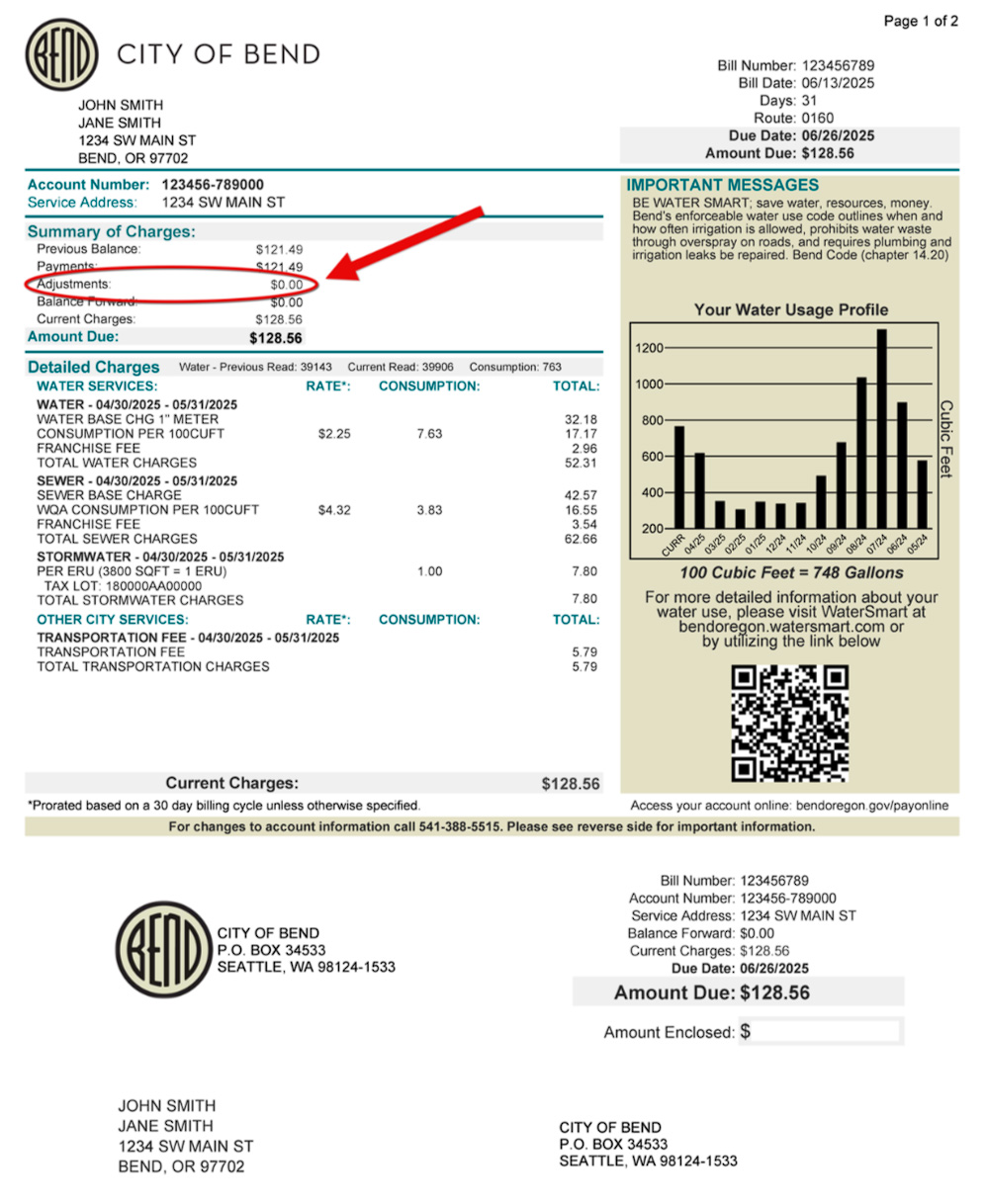 Utility bill with rebate section circled in red.
