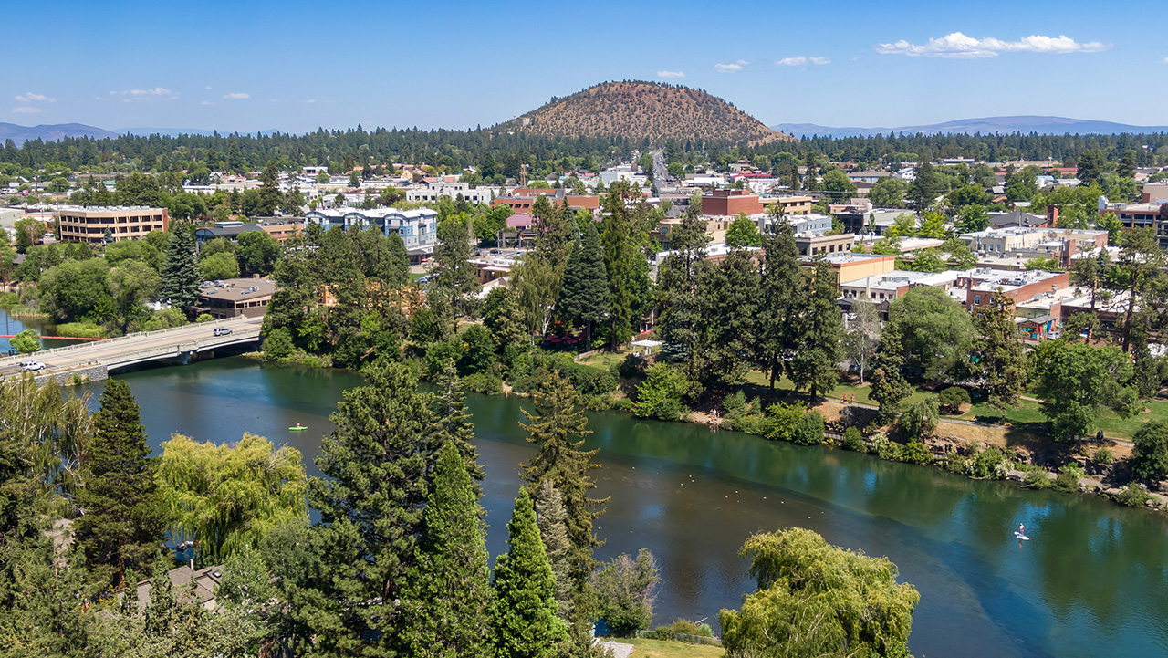 Looking east over Bend, Pilot Butte in the mid-ground.