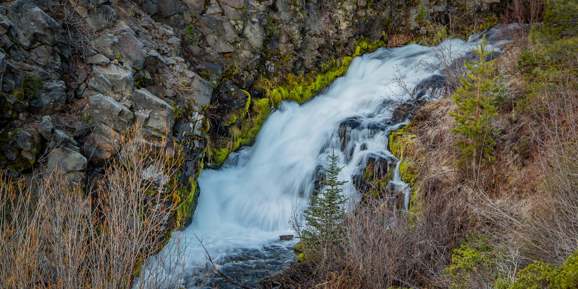 Waterfall on a stream in the woods.