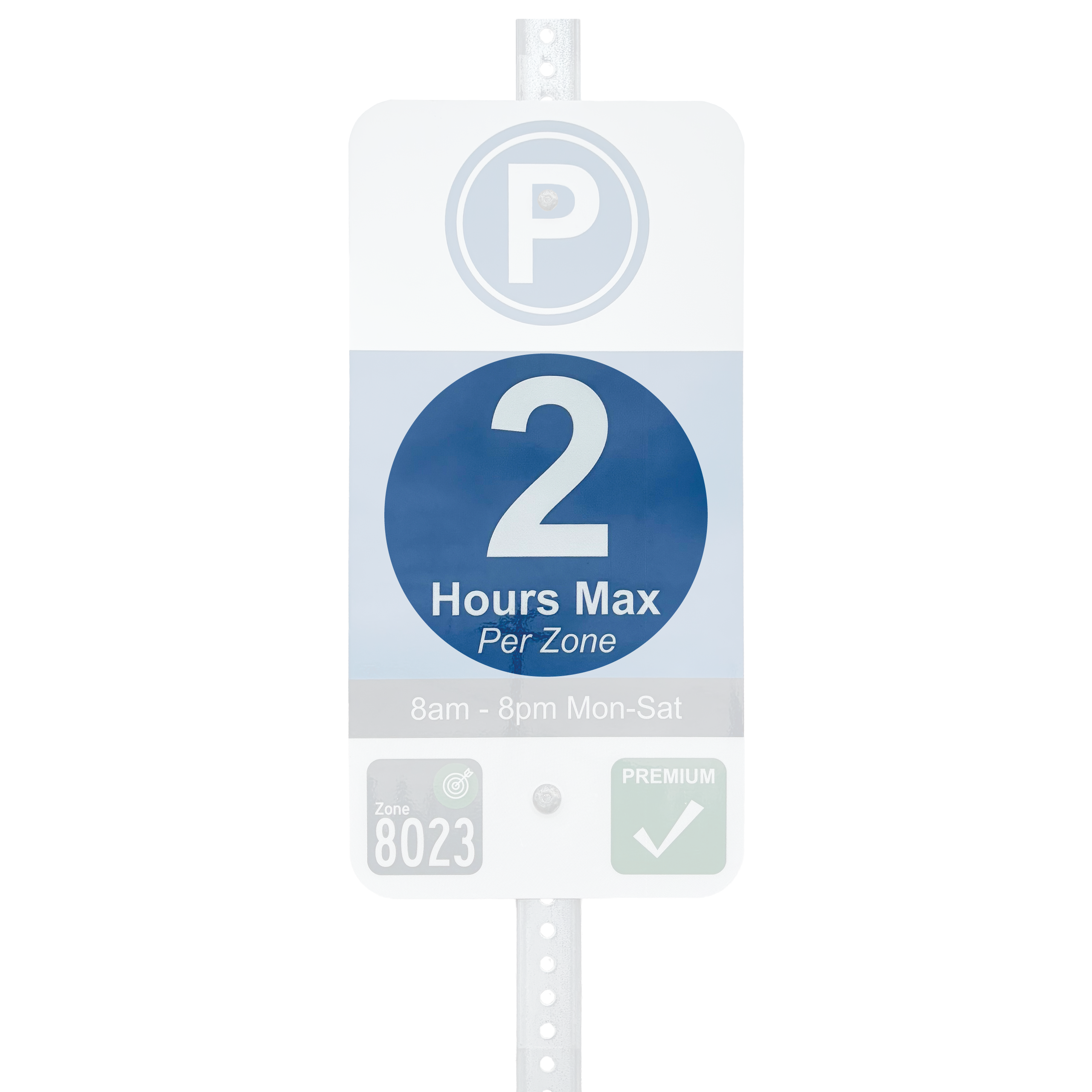 Bend street parking sign with 2 hours max per zone highlighted.