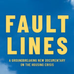 Yellow text with the Fault Lines title on a blue sky background with wispy clouds.