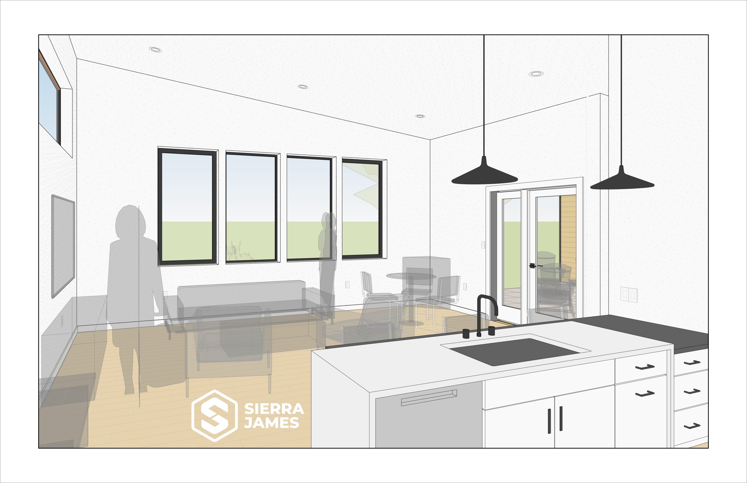 A rendering of a living area.