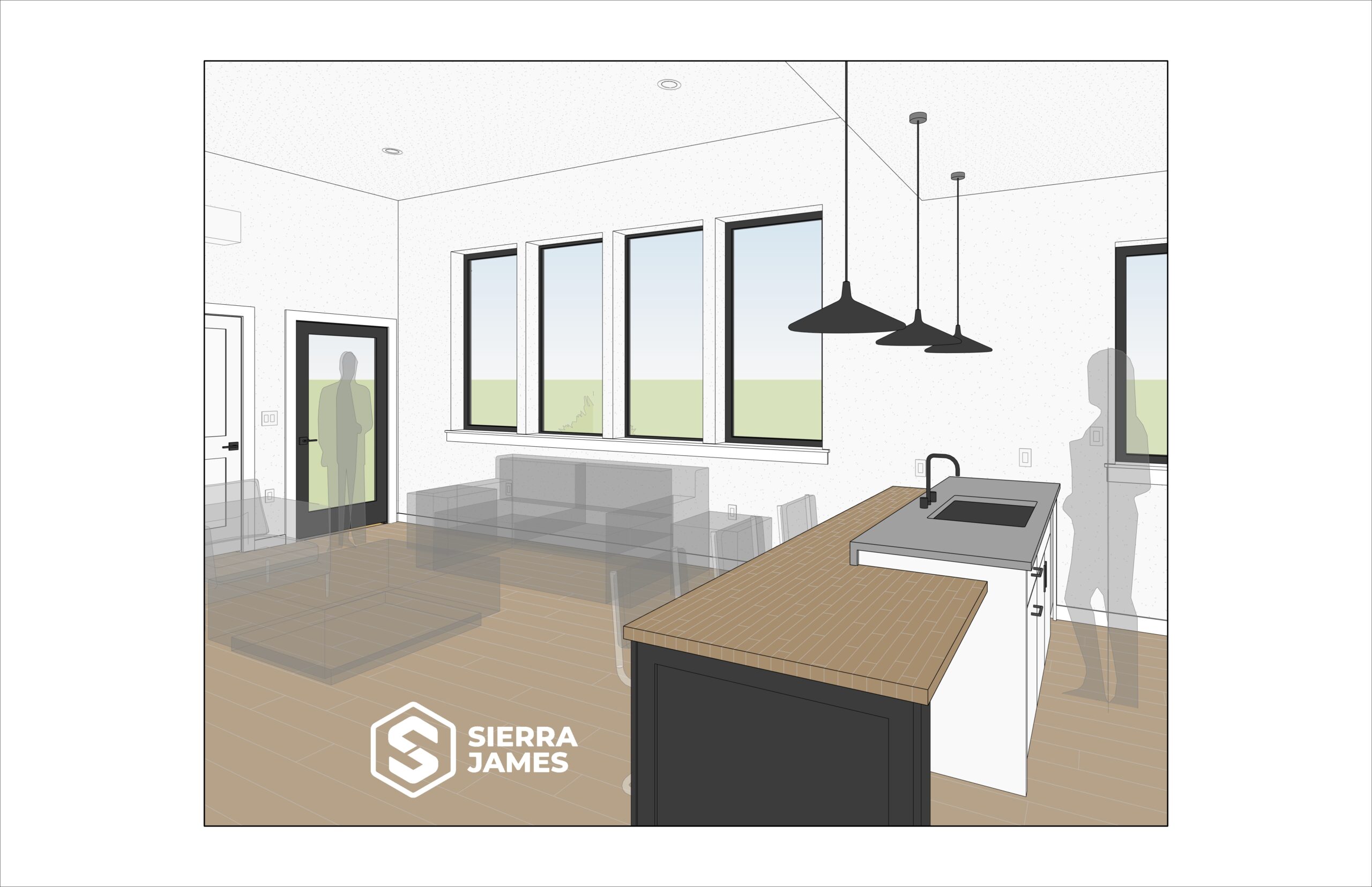 A 3D rendering showing the interior of the ADU