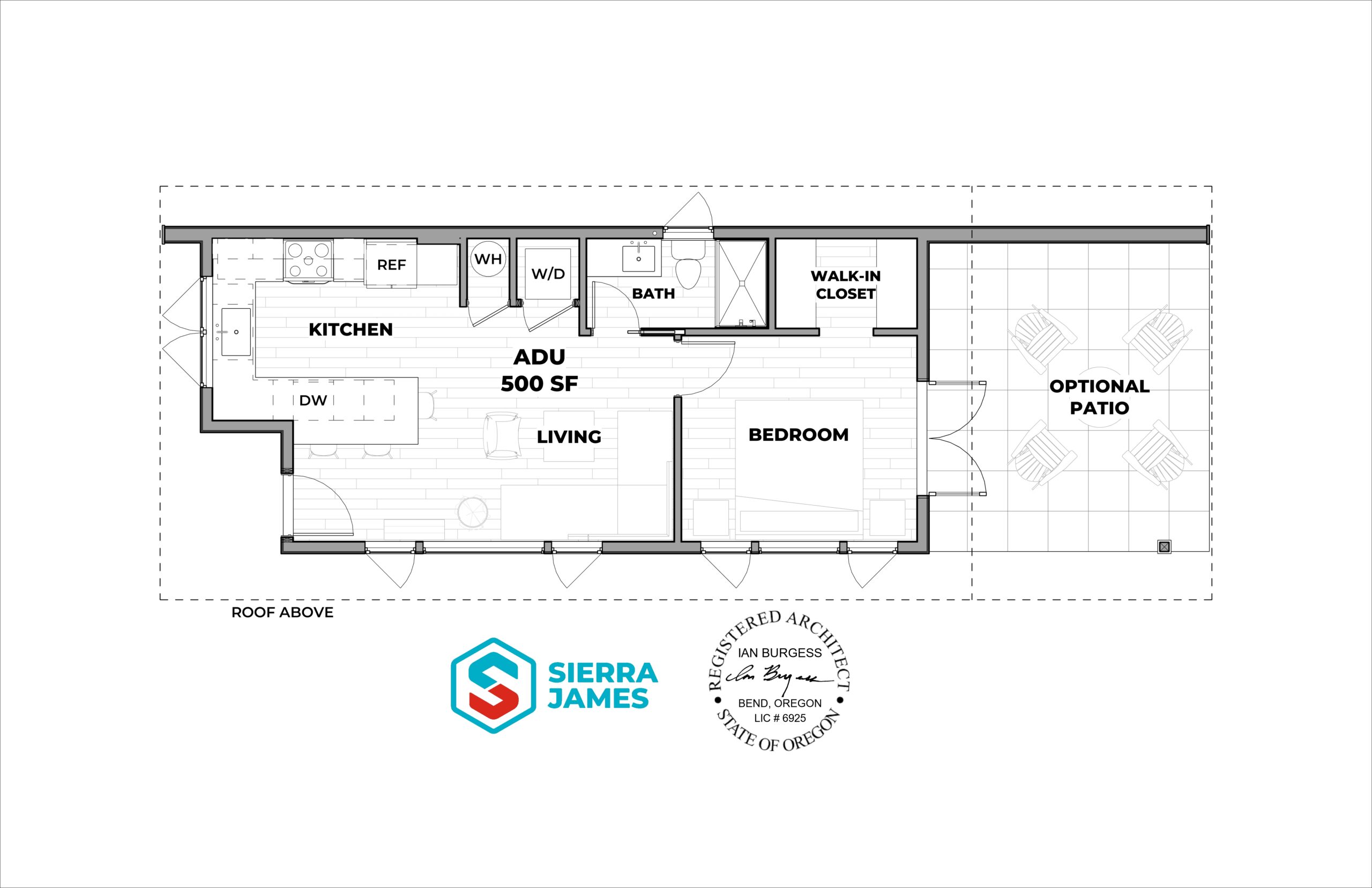 An aerial view of the floor plan of the Modern Mill plan.