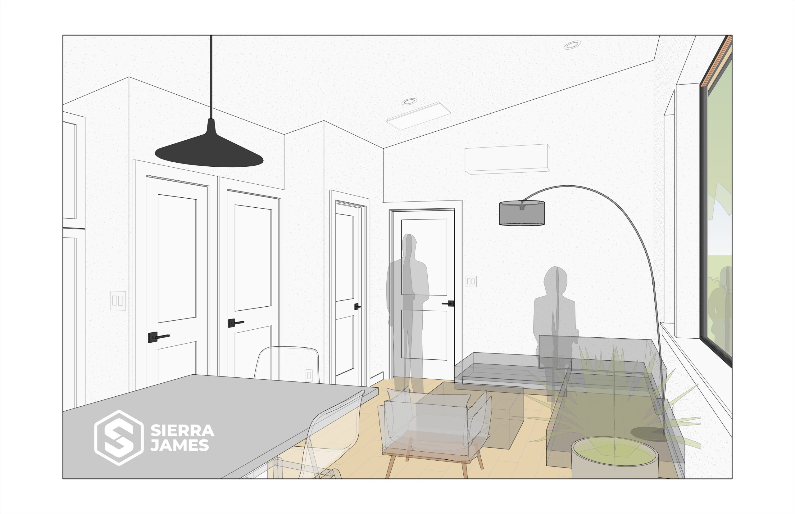 Rendering showing interior living area.