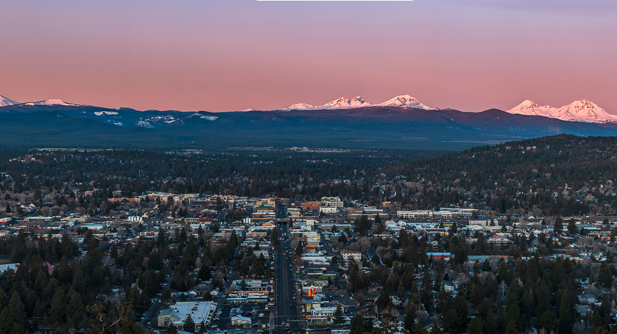 Overlooking the City of Bend of Bend at sunrise.
