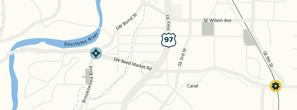 map of reed market road and bond street/brookswood roundabout