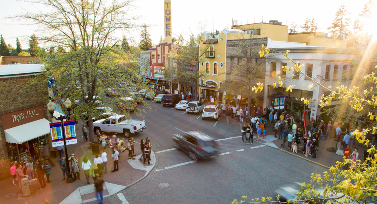 Overhead shot of Downtown Bend.