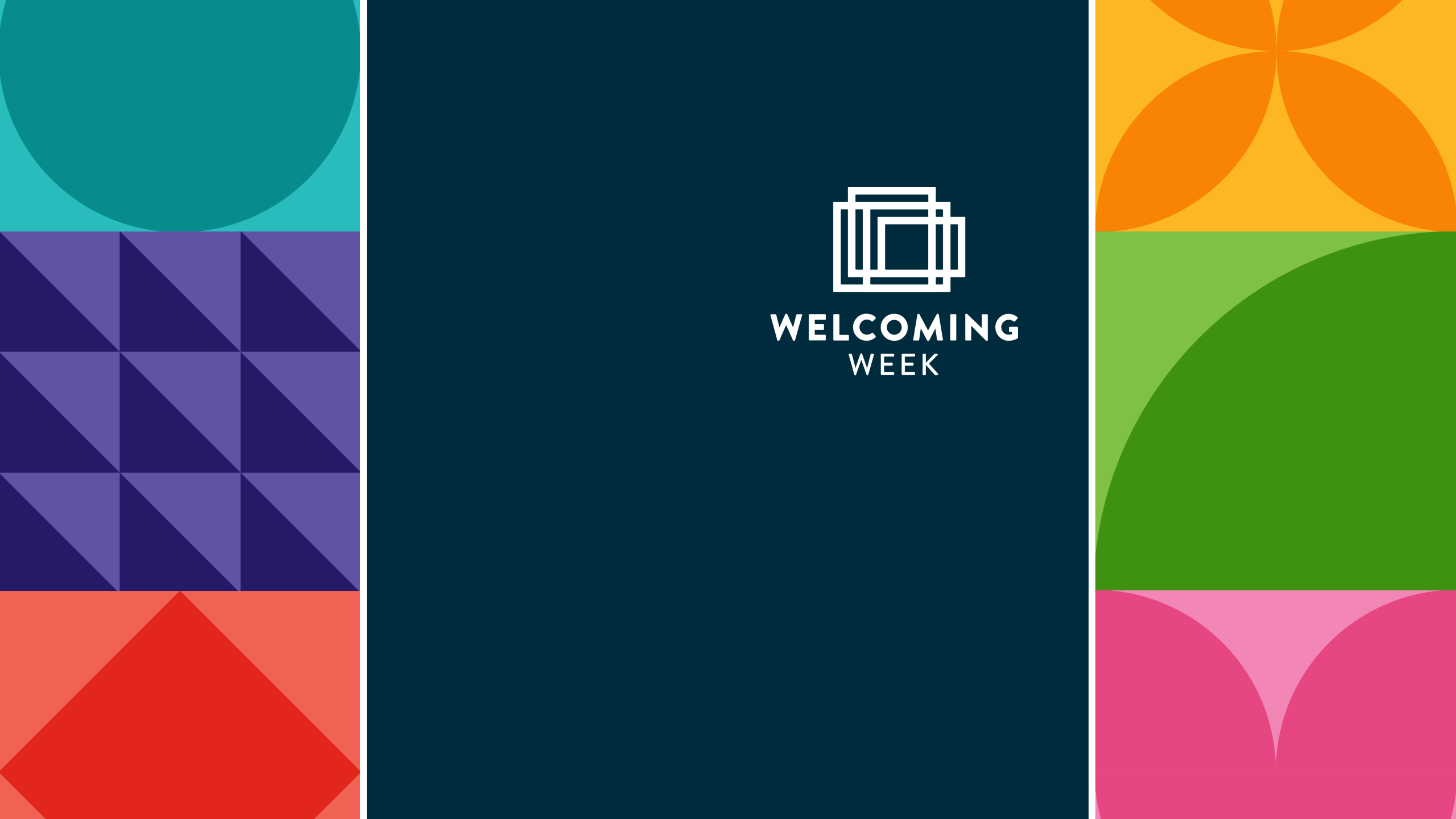 Welcoming Week logo and decorative graphics.