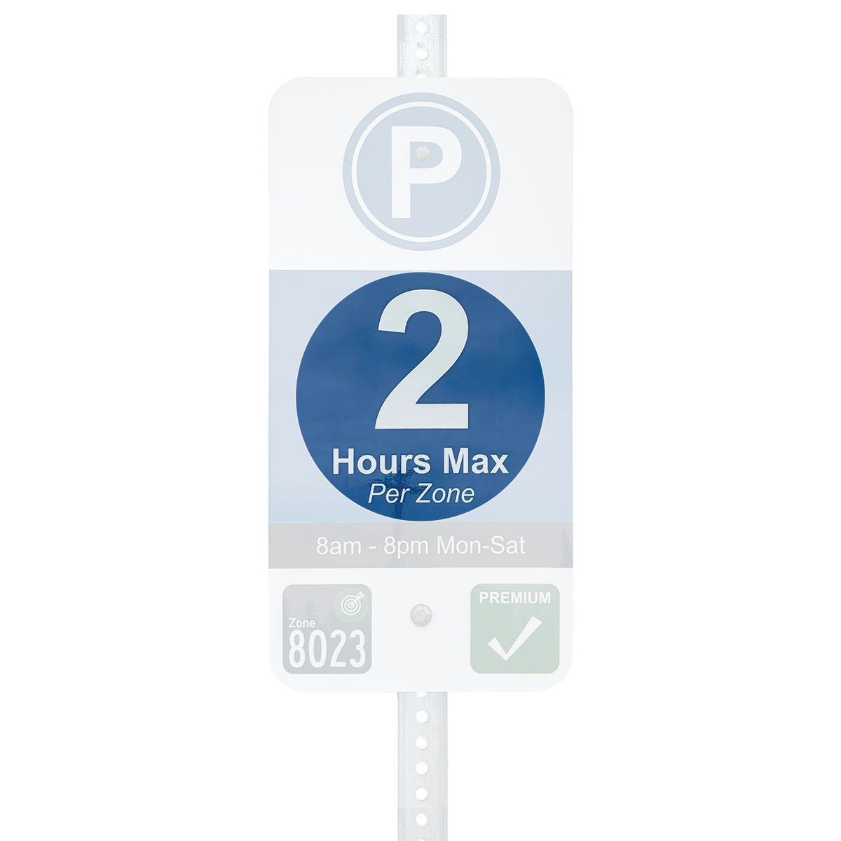 Bend street parking sign with 2 hours max per zone highlighted.
