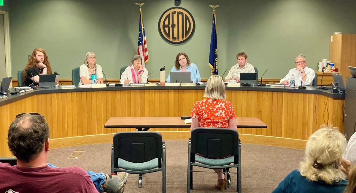 Planning Commission Members sitting behind the dais in City Council Chambers.